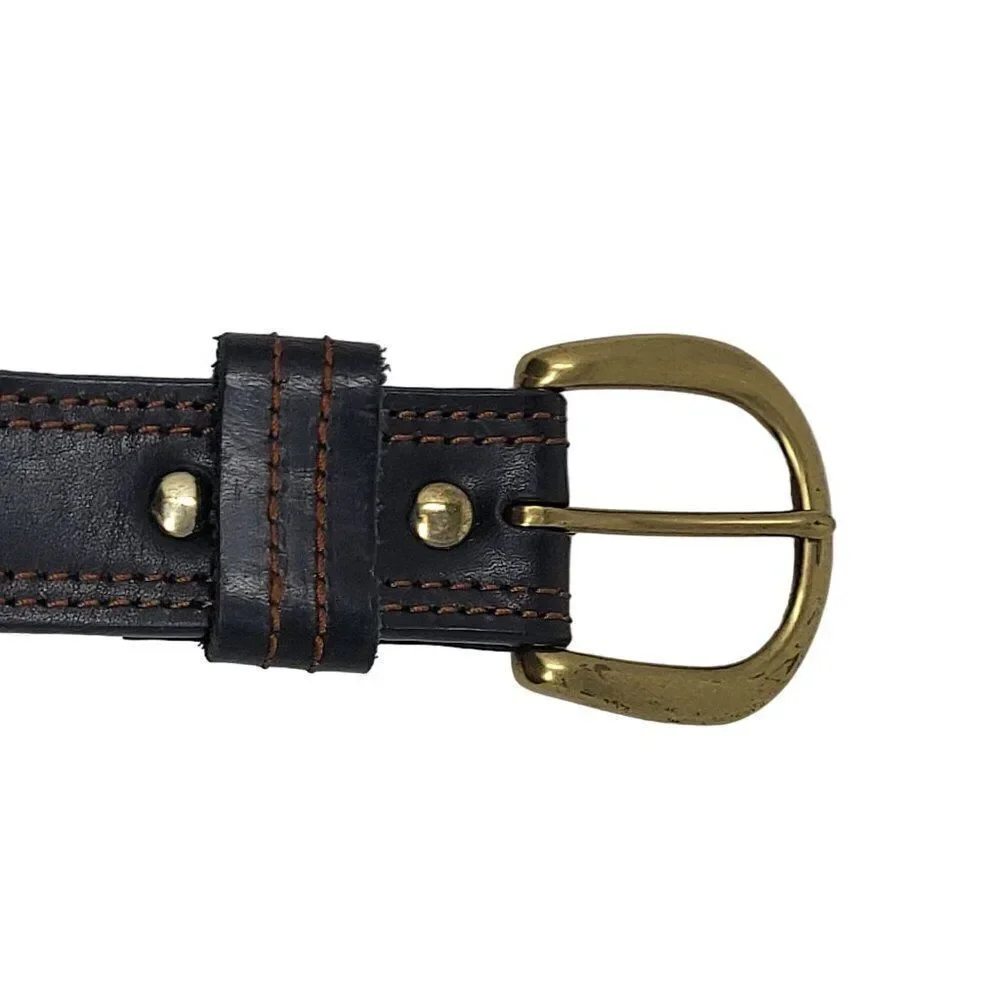 Mens Vintage 80s Scandia Woods Black Leather Belt 40 Western Rust‎ Embroidered